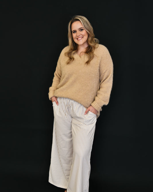 Pinstriped Wide-Leg Pants - Plus Size