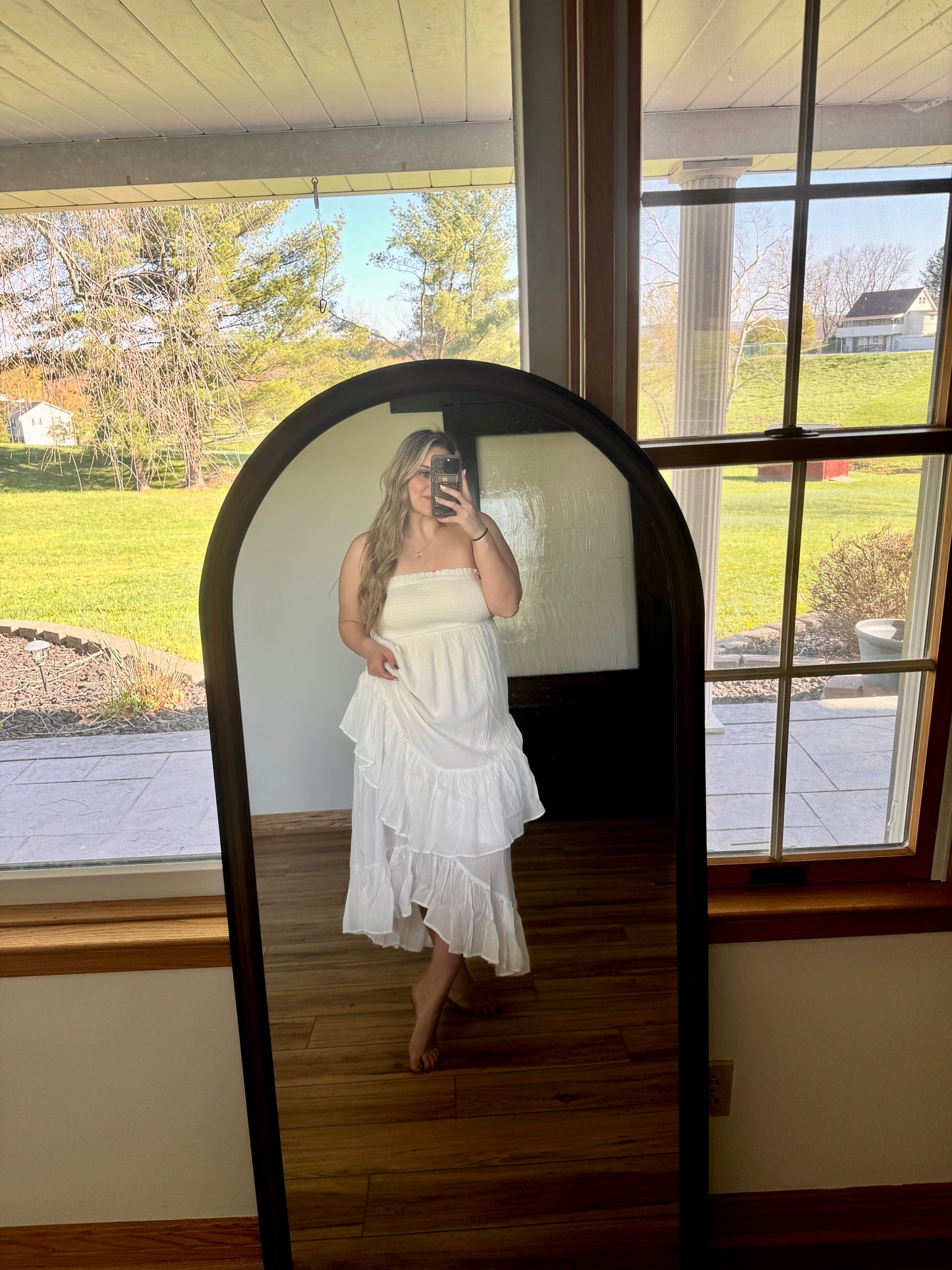 Boho Strapless Ruffle Maxi Dress