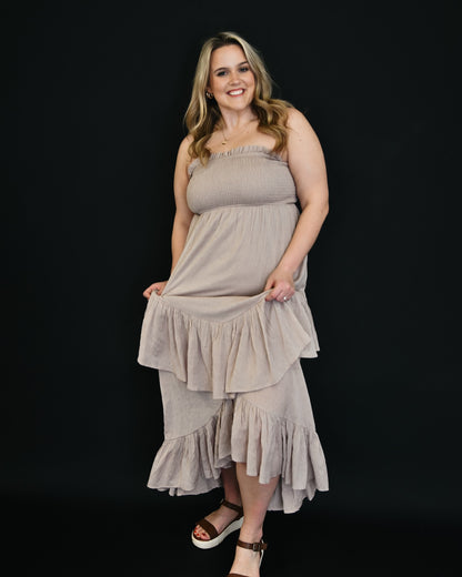 Boho Strapless Ruffle Maxi Dress