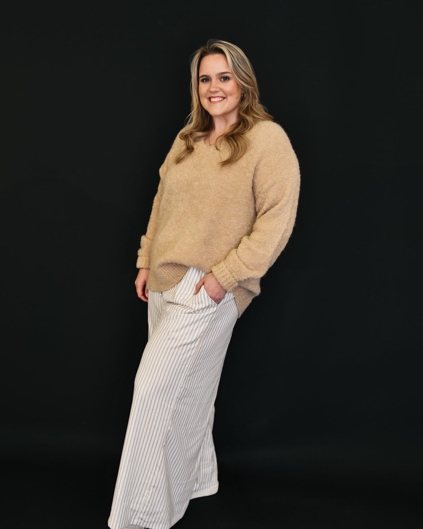 Pinstriped Wide-Leg Pants - Plus Size