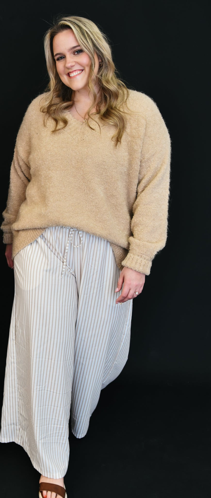Pinstriped Wide-Leg Pants - Plus Size