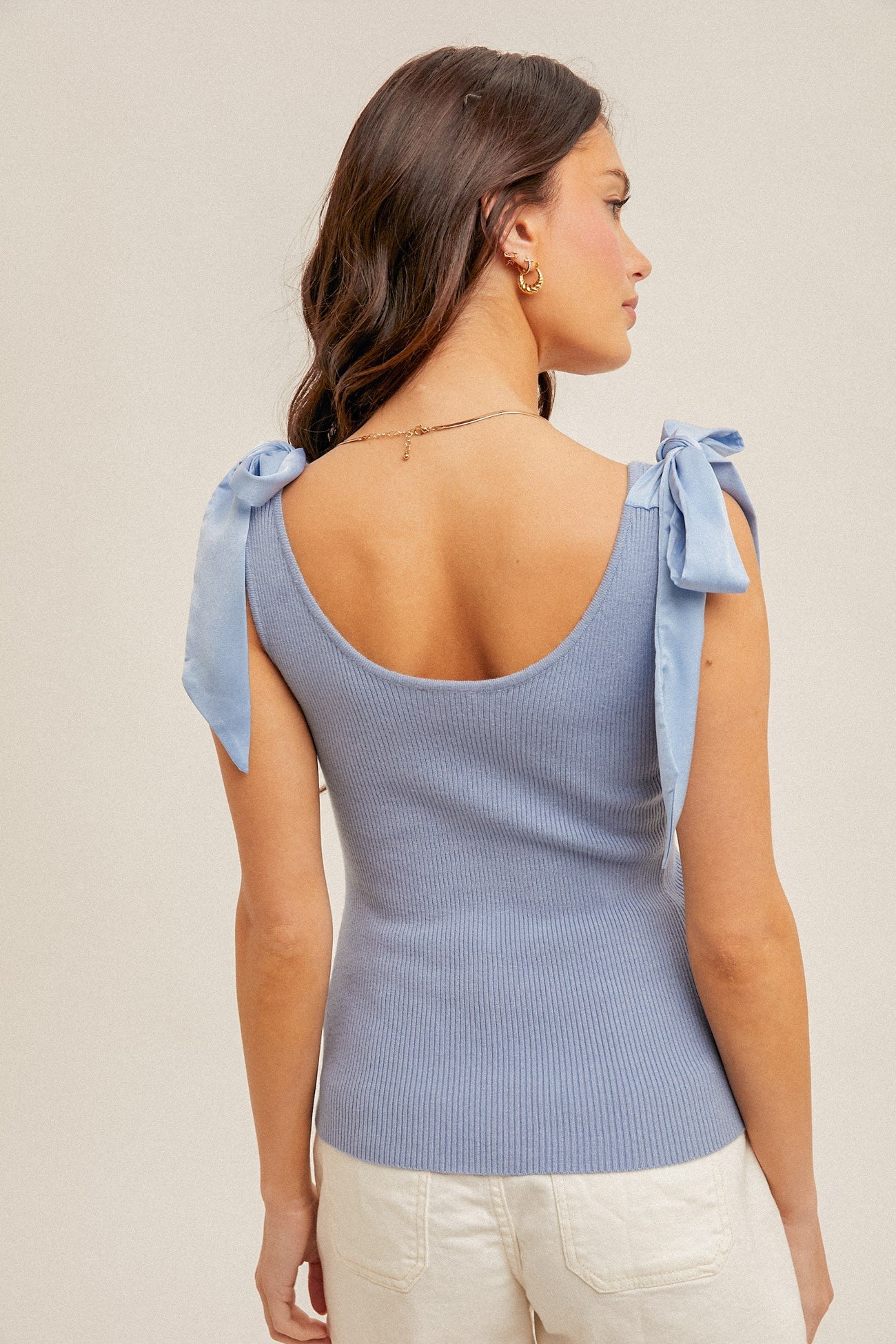 Powder Blue Satin Bow Tie Tank Top